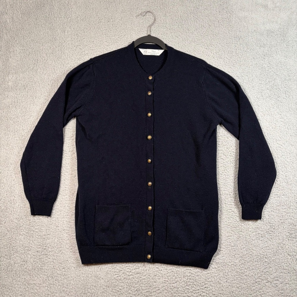 Marks Spencer St Michael Mens‎ Navy Blue Lambswool Cardigan Gold Button Sz 10 UK